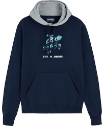 Requins 3D Kapuzenpullover aus Baumwolle für Herren Marineblau Vorderansicht