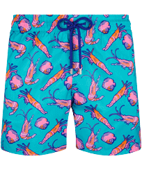 Ultraleichte und verstaubare Crevettes et Poissons Badeshorts für Herren Curacao Vorderansicht