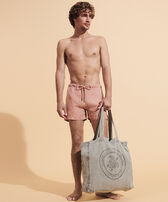 Linen Turtle Unisex Tote Bag Mineral Dye Eucalyptus front worn view