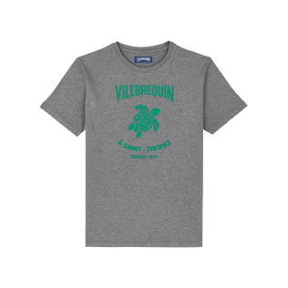 T-shirt uomo in cotone con logo in rilievo Grigio viola vista frontale