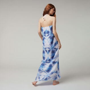 女士扎染麻粘胶纤维沙滩巾连衣裙 - Vilebrequin x Angelo Tarlazzi Neptune blue 背面穿戴视图