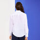 Women long sleeves Linen Shirt Solid White back worn view