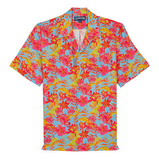 Tahiti Flowers Bowling-Hemd aus Leinen für Herren Santorini Vorderansicht