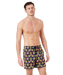 Men Swimwear Embroidered Indian Ceramic - Limited Edition Sapphire front worn view