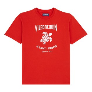 T-shirt en coton imprimé logo tortue homme Coquelicot vue de face