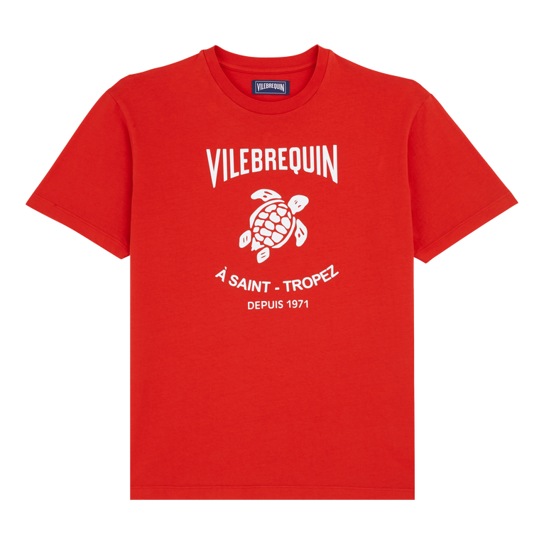Men Cotton T-shirt Printed Turtle Logo - Portisol - Red - Size XL - Vilebrequin