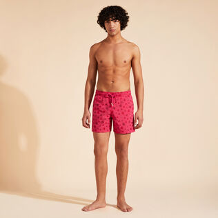 Men Swim Shorts Embroidered Ronde des Tortues - Limited Edition Gooseberry red front worn view