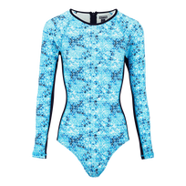 Langärmeliger Flowers Tie & Dye Rashguard für Damen Marineblau Vorderansicht