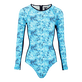 Langärmeliger Flowers Tie & Dye Rashguard für Damen Marineblau Vorderansicht