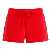 Shorty femme en éponge uni - Vilebrequin x JCC+ - Edition limitée Coquelicot vue de face