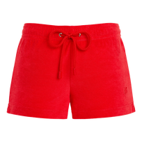 女士纯色毛圈布短裤 - Vilebrequin x JCC+ 合作款 - 限量版 Poppy red 正面图