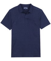 男士纯色亚麻运动 Polo 衫 Navy 正面图