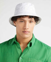 Embroidered Bucket Hat Tutles All Over White front worn view