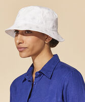 Embroidered Bucket Hat Tutles All Over White front worn view