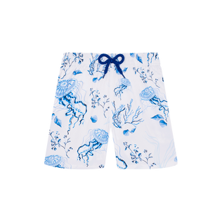 Boys Stretch Swim shorts Medusa and Shells White 正面图