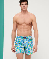 Men Classic Printed - Men Swimwear Tropical Turtles Vintage, Lazulii blue front worn view