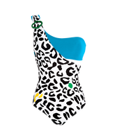 Women asymmetrical one piece swimsuit Leopard bandeau - Vilebrequin x JCC+ - Limited Edition White front view