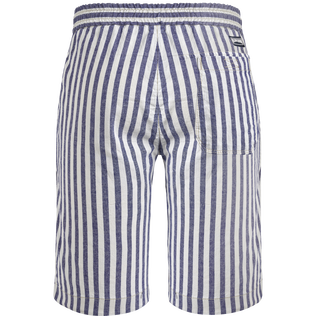 Men Striped Cotton Linen Bermuda Shorts Midnight back view