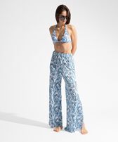 Women Viscose Crepe Beachjama Bottom Isadora Fish White 正面图