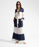 Women Viscose Jersey Striped Beachjama Top Navy front view