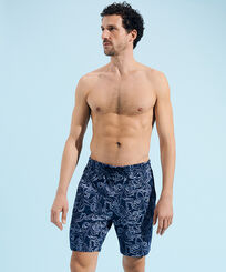 Poulpes Bicolores Bermudashorts aus Baumwolle für Herren Marineblau Vorderseite getragene Ansicht