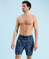 Men Cotton Bermuda Shorts Poulpes Bicolores Navy front worn view