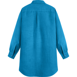 Vestido camisero de lino de color liso para mujer Hawaii blue vista trasera