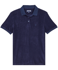 Polo en tejido terry de color liso para hombre Azul marino vista frontal