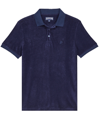 Men Terry Polo Shirt Solid Navy front view