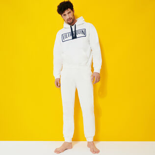 Men Cotton Hoodie Sweatshirt Solid Off white details view 1