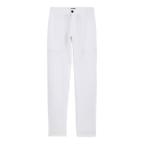 Pantalones de corte recto en lino de color liso para hombre Blanco vista frontal