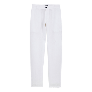 Pantalones de corte recto en lino de color liso para hombre Blanco vista frontal