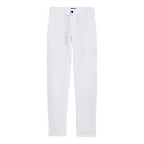 Men Linen Pants Straight Solid White front view