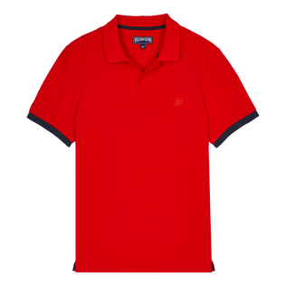 Polo en piqué de algodón de color liso para hombre Amapola vista frontal