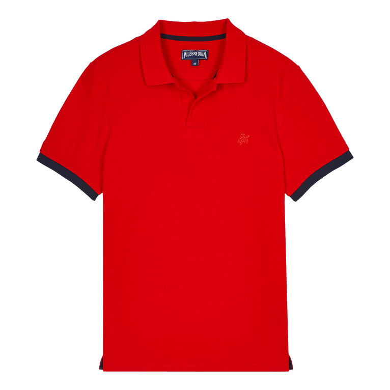 Men Cotton Pique Polo Shirt Solid - Polo - Palatin - Red - Size XL - Vilebrequin