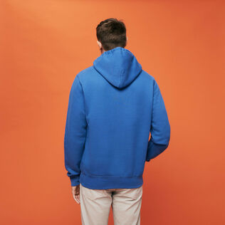 Solid Kapuzenpullover aus Baumwolle für Herren Sea blue Rückansicht getragen