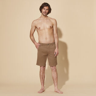 Men Tencel Cotton Bermuda Shorts Solid Hazelnut front worn view