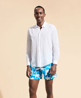 Cotton Voile Lightweight Shirt Solid White men front worn view