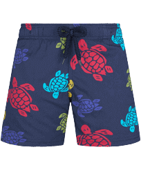 Maillot de bain garçon stretch Ronde Des Tortues Bleu marine vue de face
