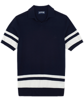 Men Cotton Bicolor Polo Navy front view