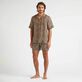 Men Linen Bowling Shirt Carapaces Navy front worn view