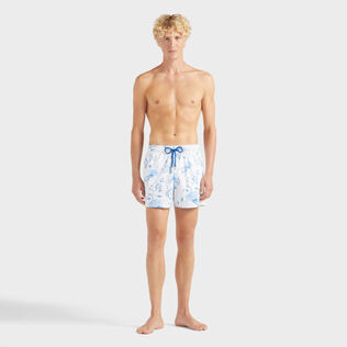 Bañador elástico con estampado Medusa and Shells para hombre Blanco vista frontal desgastada