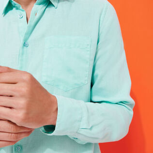 Camisa de lino lisa para hombre Laguna detalles vista 1