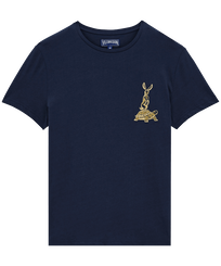 Men Others Embroidered - Men Cotton T-Shirt Embroidered The year of the Rabbit, Navy front view