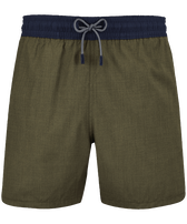 Bañador en lana merina 120's bicolor para hombre Olive heather vista frontal
