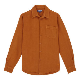 Camisa de lino lisa para hombre Caramel vista frontal