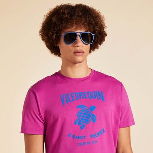 T-shirt en coton imprimé logo tortue homme Pourpre vue de détail 2