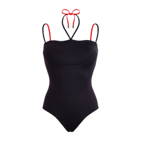 Maillot de bain une pièce à nouer femme Bicolore Noir vue de face