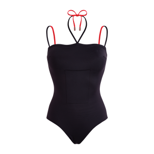 Maillot de bain une pièce à nouer femme Bicolore Noir vue de face