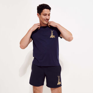 Men Others Embroidered - Men Cotton T-Shirt Embroidered The year of the Rabbit, Navy details view 1